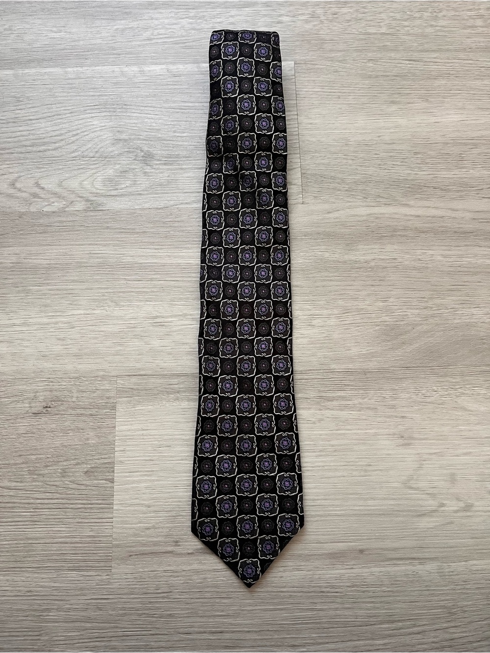 Canali Black Tie with Purple Geometric Medallions